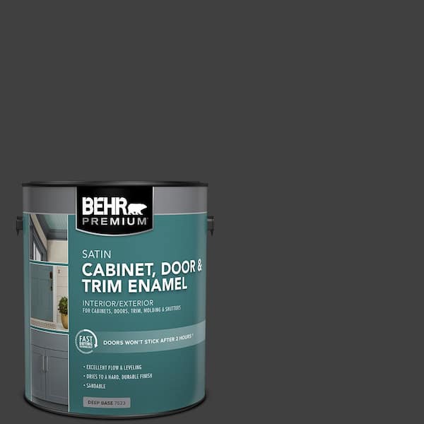 BEHR PREMIUM 1 gal. #1350 Ultra Pure Black Satin Enamel Interior/Exterior Cabinet, Door & Trim Paint