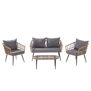 Outdoor 4-Piece Wicker Patio Conversation Set with Gray Cushions