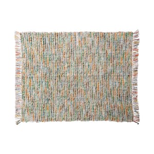 Colorful Woven Acrylic Boucle Throw Blanket with Fringe