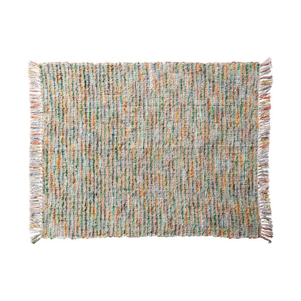 Storied Home Colorful Woven Acrylic Boucle Throw Blanket with Fringe
