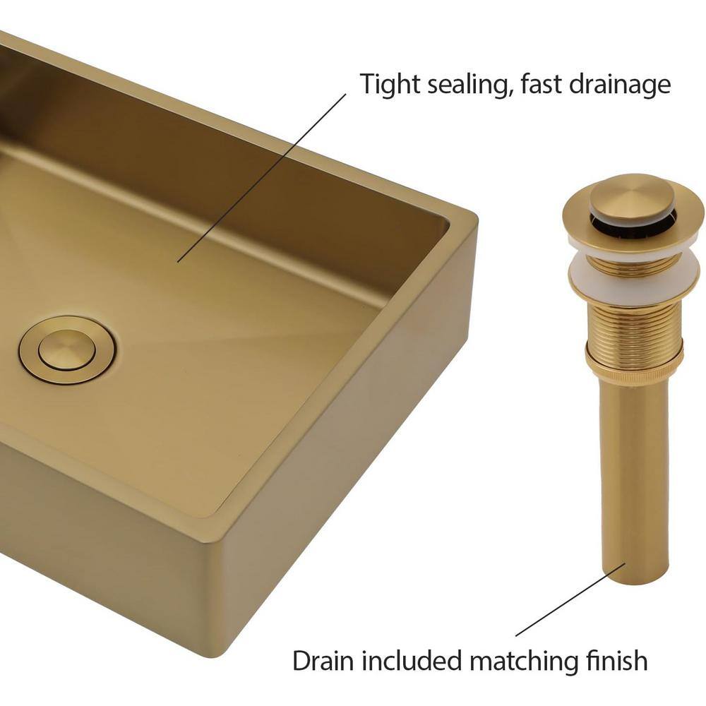 Gold Rectangular Stainless Steel Vessel Sink 19 x 15 Inch