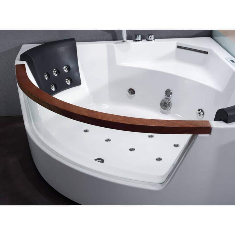 White Acrylic Corner Whirlpool Bathtub with Glass Panel