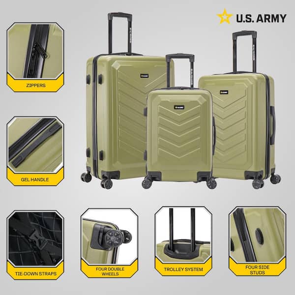 US ARMY U.S. Army FOX 3-Piece Luggage Set 20”/24”/28” Olive Drab