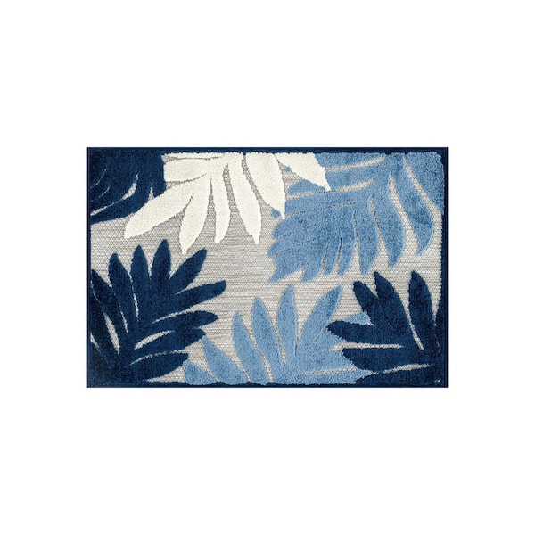 Palm Design Indoor/Outdoor High-Low Textured, Palm, Easy-Clean Patio Rug 2 ft. x 3 ft. Navy Area Rug