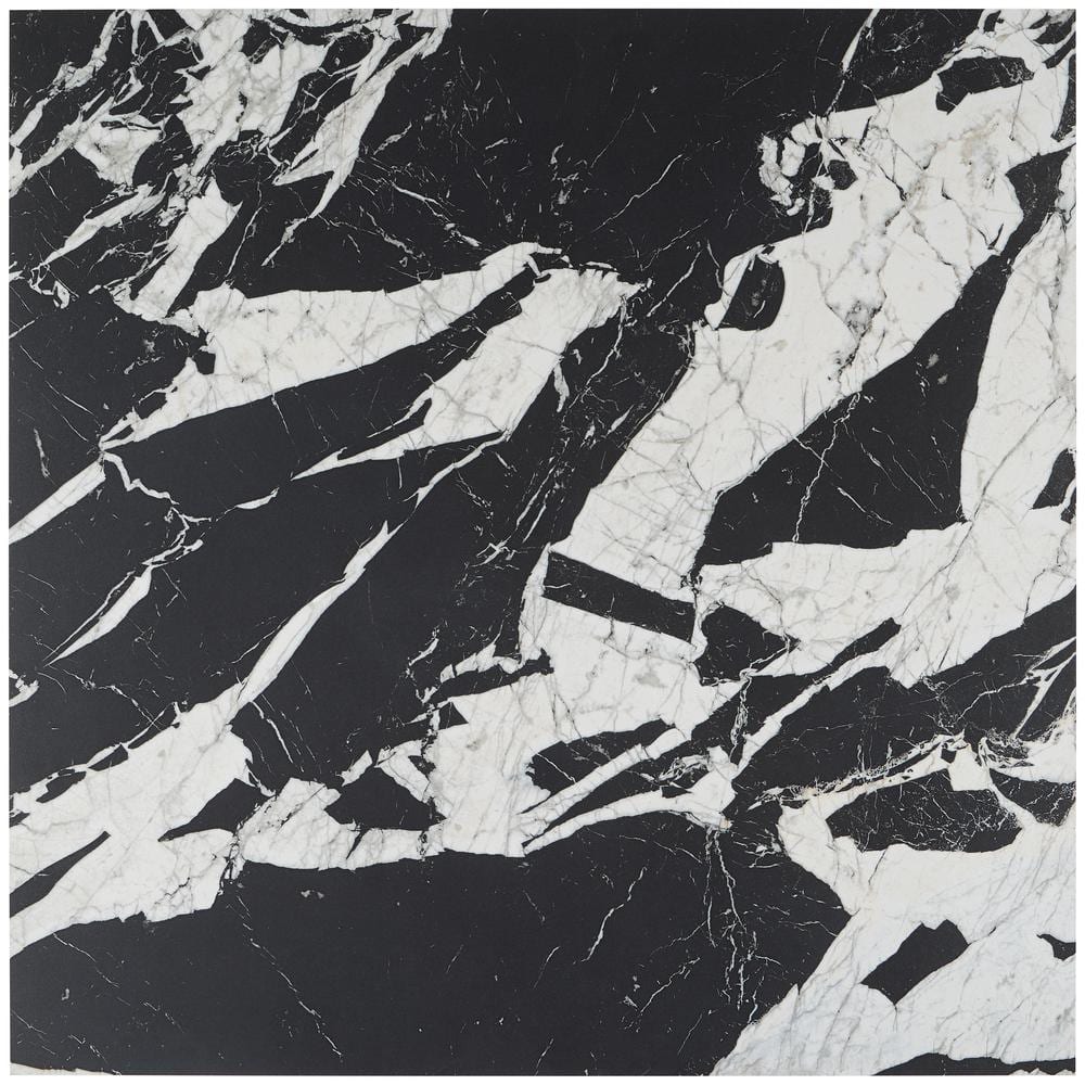 Kasama 30" x 30" Matte Black and White Porcelain Marble Look Tile