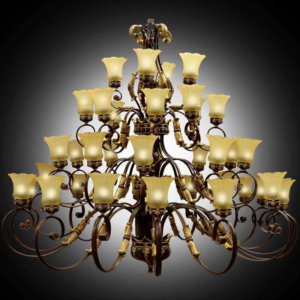 Regallo Grand Gold Empire Chandelier with Frosted Glass Shades