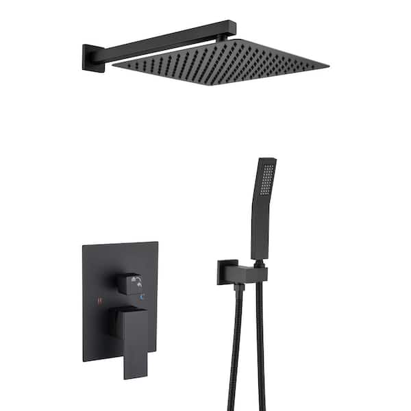 Utopia 4niture Ash 2-Spray Patterns with 2.5 GPM 16 in. Wall Mount Mount Dual Shower Head Hand Shower Faucet in Matte Black