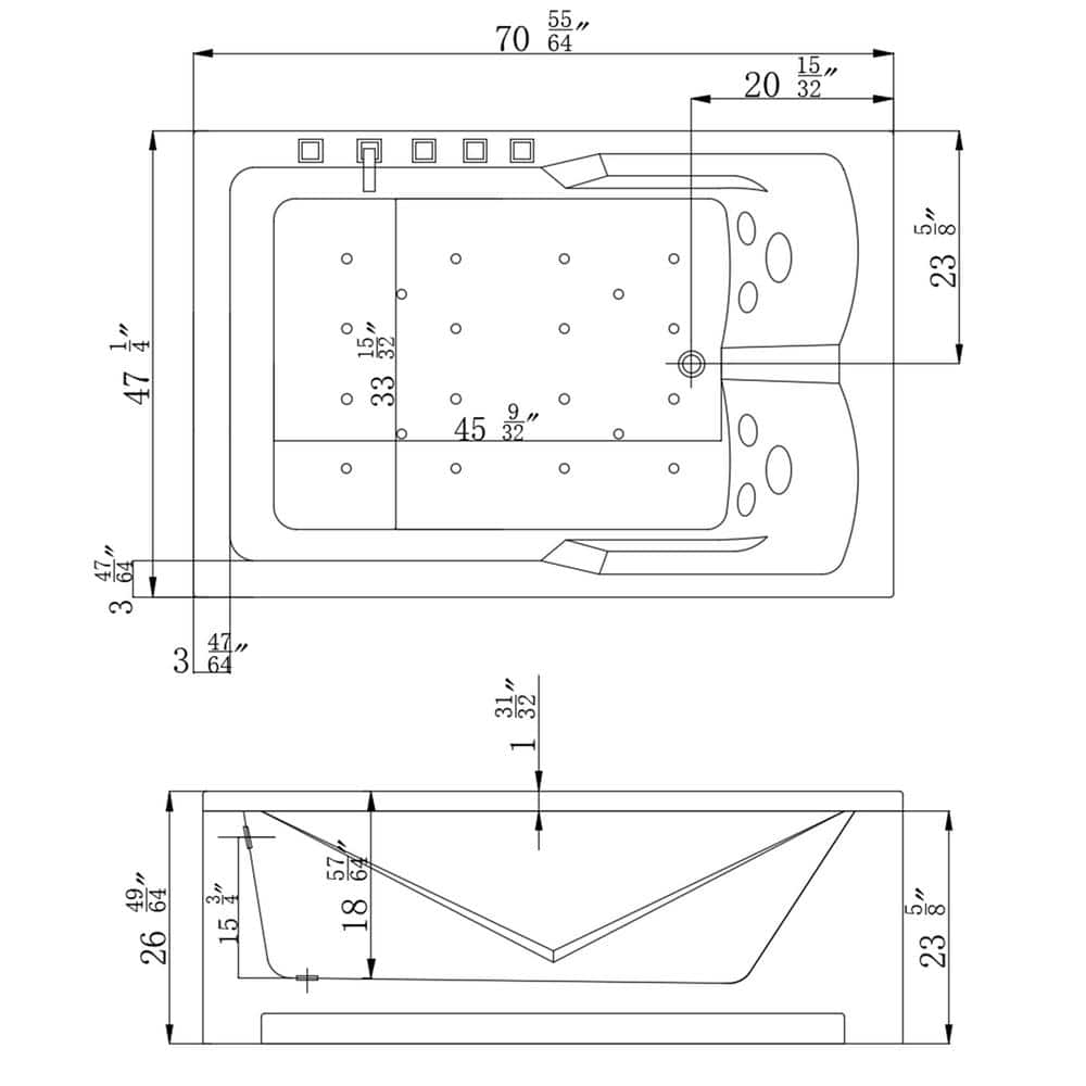 71'' White Acrylic Alcove Whirlpool Bathtub with Jets