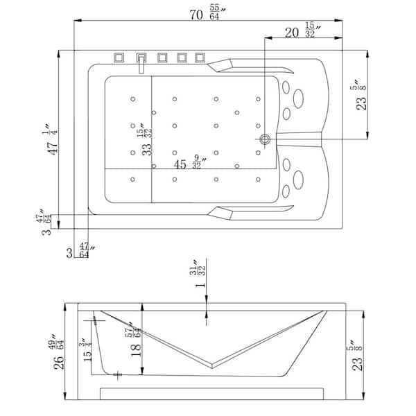 Empava 71 in. Acrylic Right Drain Rectangular Alcove Whirlpool Bathtub in  White with 16 Water Jets EMPV-71JT667B - The Home Depot