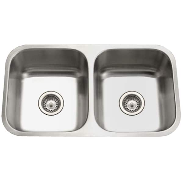 HOUZER Eston Series Undermount Stainless Steel 31 in. Double Bowl Kitchen Sink