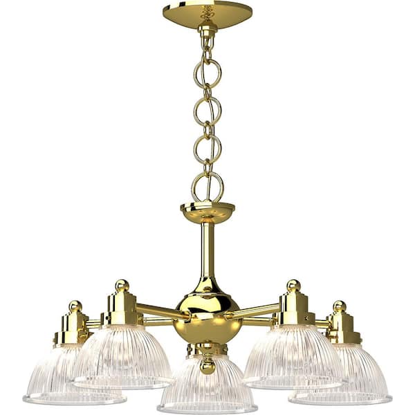 Volume Lighting 5 Lights Polished Brass Chandelier with Glass shade