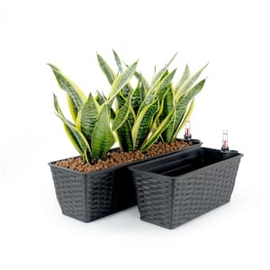 Espresso Hand Woven Wicker and Plastic Smart Self-Watering Rectangle Planter for Indoor and Outdoor (2-Pack)