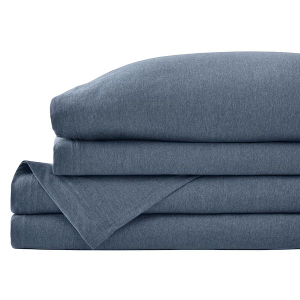 StyleWell Jersey Knit Cotton Blend Midnight Blue 4-Piece Queen Sheet Set