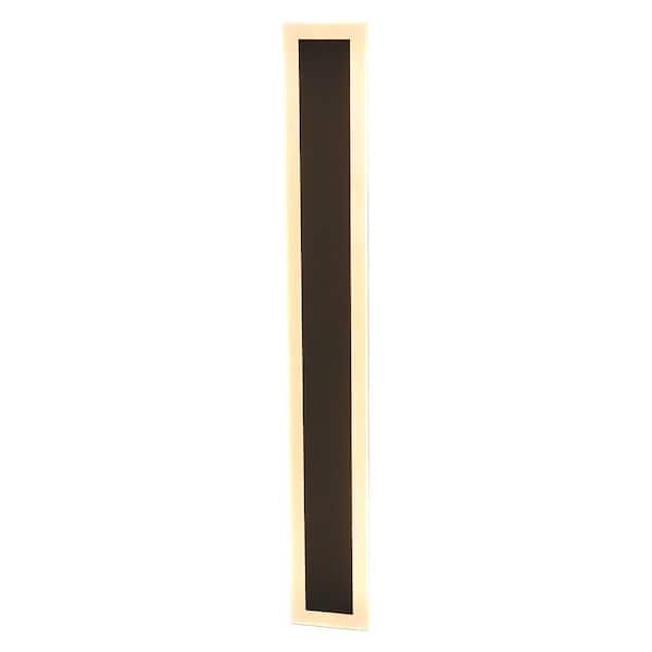 OUKANING 1-Light 23.62 in. Black Modern Outdoor/Indoor Waterproof Rectangular LED Wall Sconce with Acrylic Shade