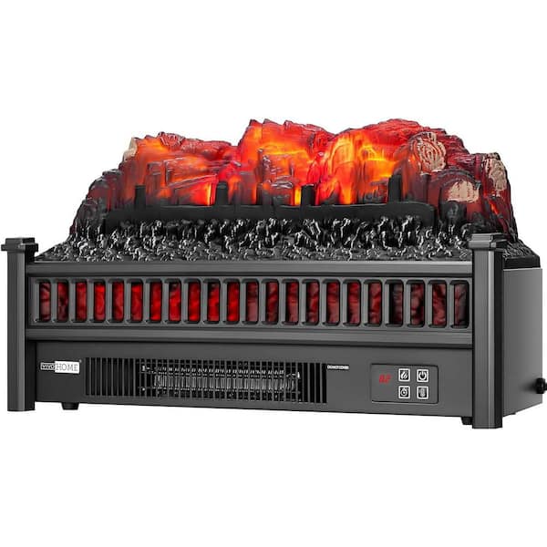 23 in. Freestanding Electric Fireplace with Realistic Quartz Ember Bed, Timer and Remote Control in Black