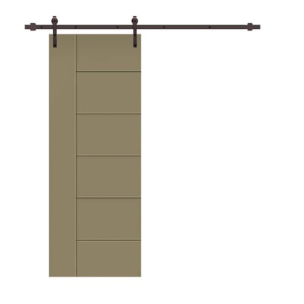 CALHOME Modern Classic 24 in. x 80 in. Olive Green Stained Composite MDF Paneled Sliding Barn Door with Hardware Kit
