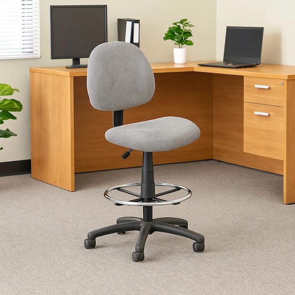 Jea Nylon Contoured Back Ergonomic Fabric Office Stool in Gray, Black and Chrome