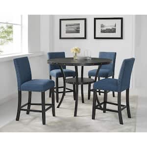 New Classic Furniture Crispin 5-Piece Wood Top Round Counter Dining Set, Marine Blue