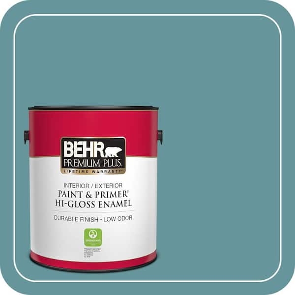 BEHR PREMIUM PLUS 1 gal. #MQ6-33 Vintage Teal Hi-Gloss Enamel Interior/Exterior Paint & Primer