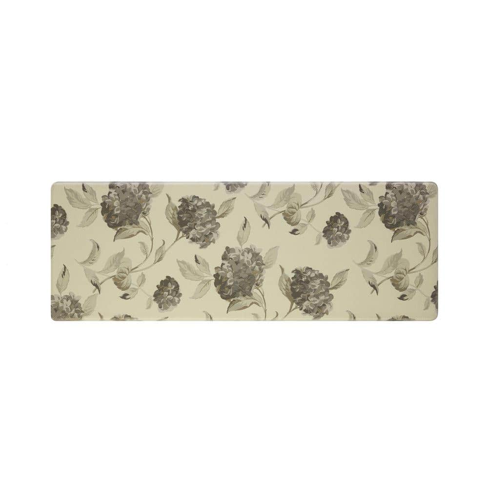 Light Gray Floral PVC Anti-Fatigue Kitchen Mat, 48" x 17.5"