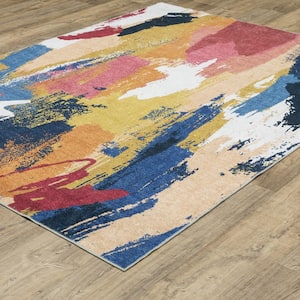 Summit Multi-Colored 2 ft. x 8 ft. Abstract Paint Polyester Machine Washable Indoor Runner Area Rug
