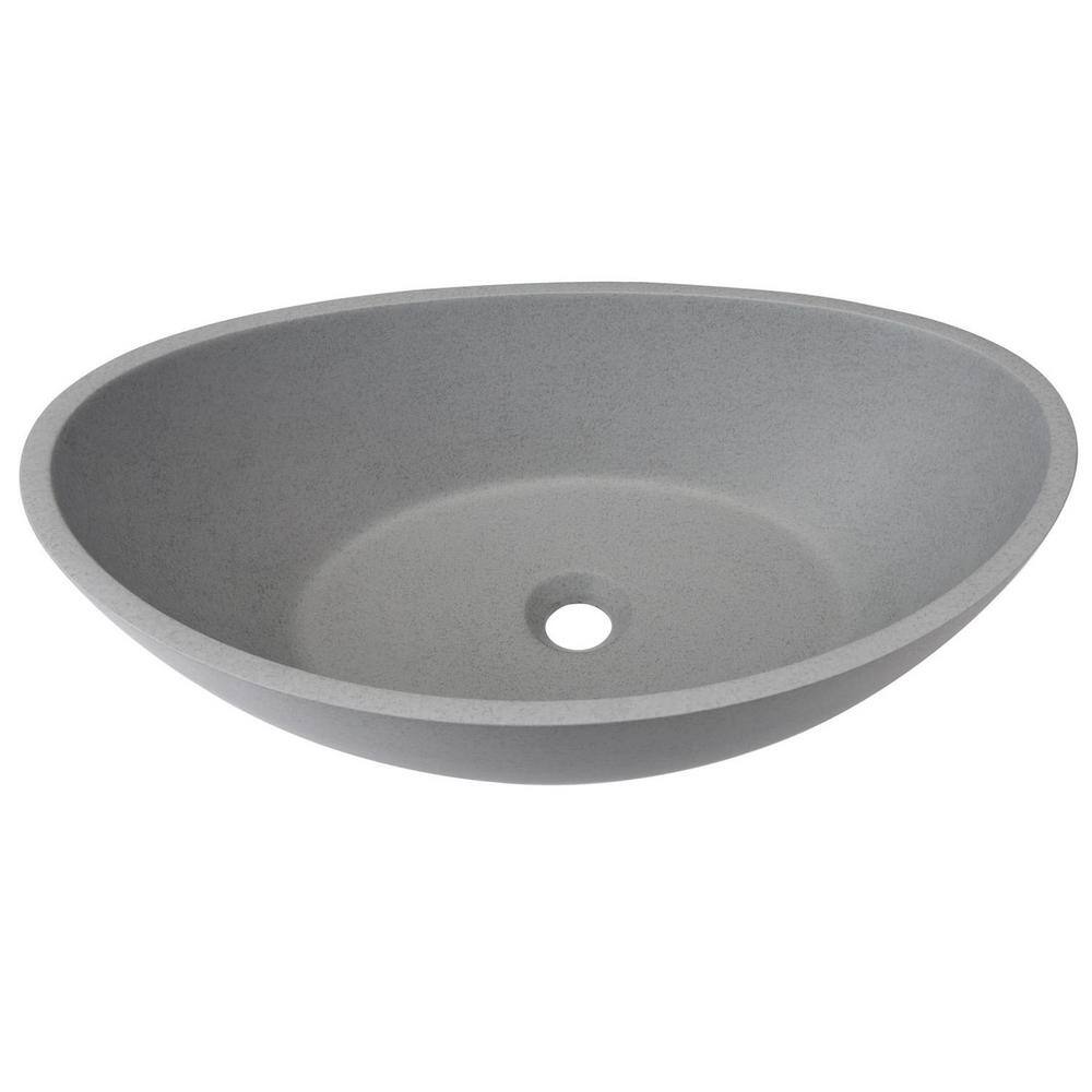 JASIWAY Gray Concrete Oval Vessel Sink Counter Mounted Type Bathroom