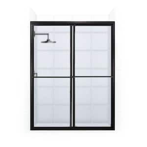 Newport 58 in. to 59.625 in. x 70 in. Framed Sliding Shower Door with Towel Bar in Matte Black and Aquatex Glass