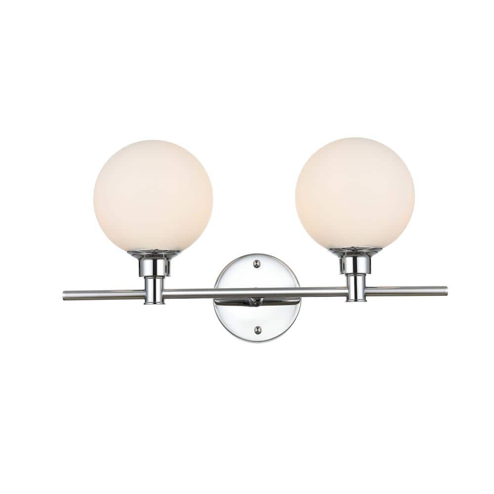 Simply Living 19 in. 2-Light Modern Chrome Vanity Light with Frosted White Round Shade