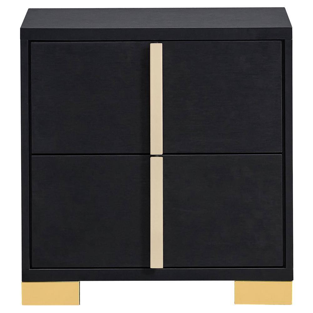 Black and Gold 2-Drawer Modern Nightstand
