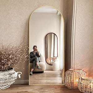 24 in. W x 71.2 in. H Modern Arched Aluminum Frame Gold Standing/Floor Standing Full-length Mirror