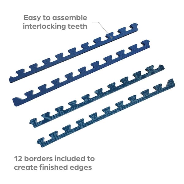 Reversible Interlocking Foam Floor Tiles, Blue Bohemian Pattern, 24.8 X 24.8 X .47. 6-Pack (24 sq. ft.)