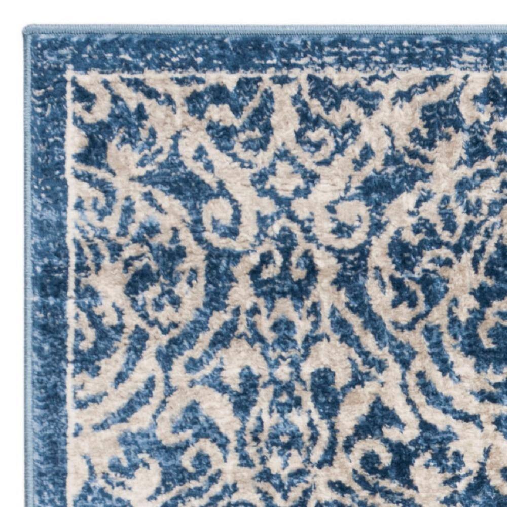 Navy and Cream Damask 4' x 6' Synthetic Area Rug