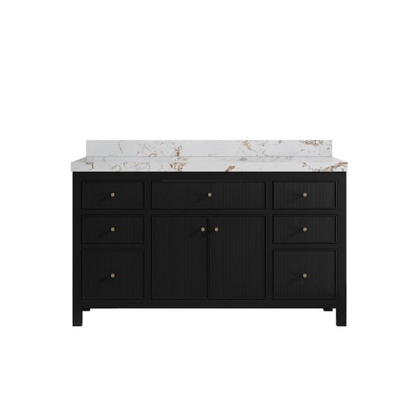 Willow Collections Sonoma 60 in. Single Sink Freestanding Black Bath Vanity with Viola Gold Qt. Top Unassembled