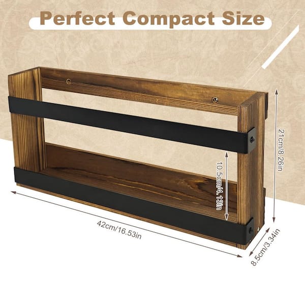 Brown 16. 5 in x 3.2 in Pine Wood Wall Mount Magazine Rack LX0661