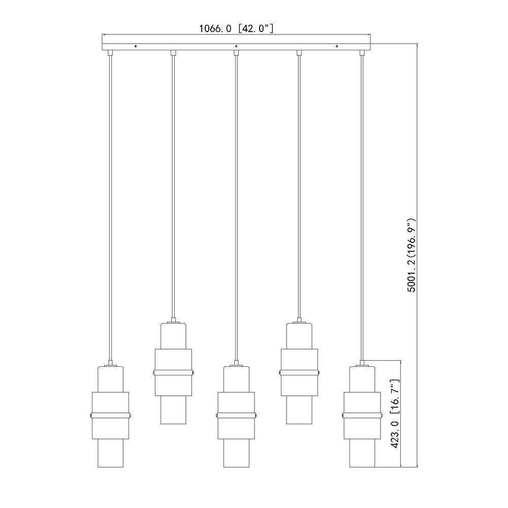 Brushed Nickel 5-Light Linear Chandelier with Etched Opal Glass Shades