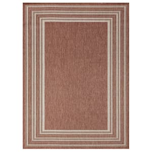 Patio Country Layla Terracotta/Ivory 8 ft. x 10 ft. Modern Border Indoor/Outdoor Area Rug