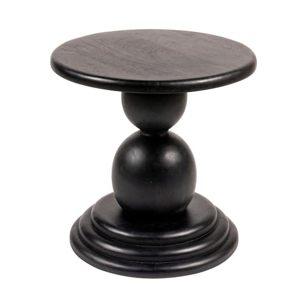 Kennedy 18 in. Black Round Mango Wood Bulbed Pedestal End Table