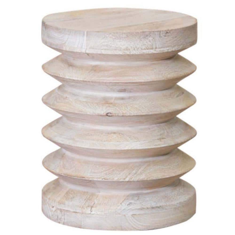 HomeRoots Julia 14 in. W Whitewash 18 in. HITEWA Round Wood End Table with 1Piece 2000476481