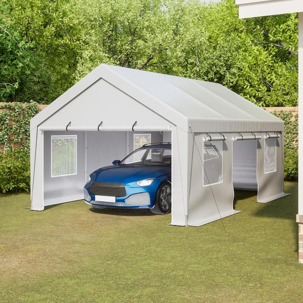 Thanaddo 13 ft. x 20 ft. Outdoor White Roof Canopy Tent Temporary Steel Carport with Removable Sidewalls