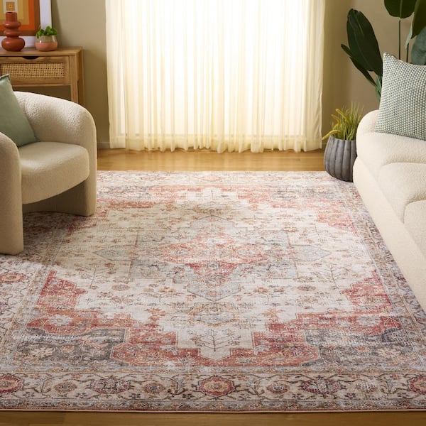 Arizona 9 ft. x 12 ft. Beige/Rust Transitional Antique Medallion Washable Area Rug