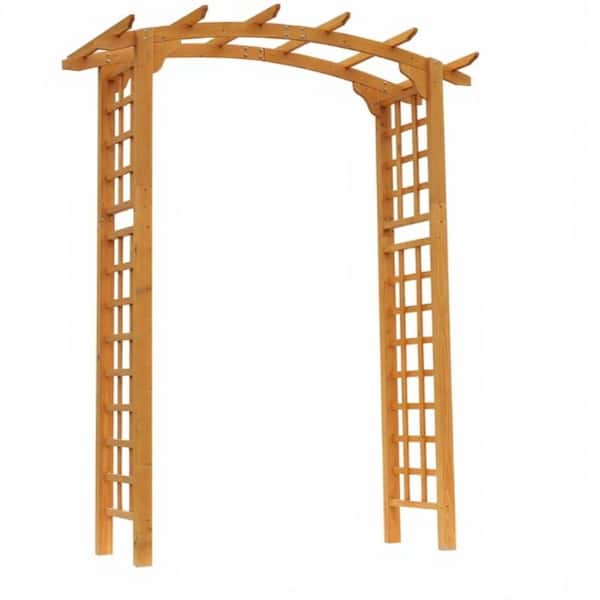 63 in. W x 90 in. H Yellow Fir Wood Garden Arch, Pergola Style Arbor Trellis for Climbing Plants, Patio Backyard