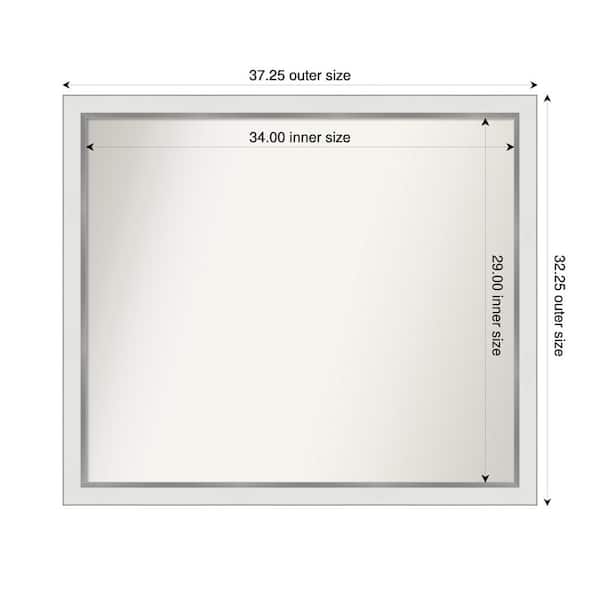 Amanti Art Medium Rectangle Satin White Silver Casual Mirror (32 in. H x 37 in. W)
