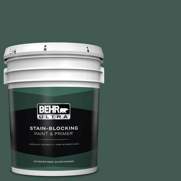 BEHR ULTRA 5 gal. #PPF-02 Patio Green Semi-Gloss Enamel Exterior Paint & Primer