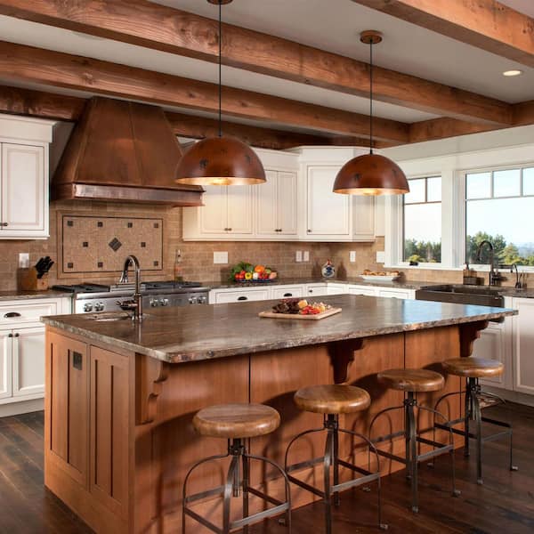 Detroit 14.96 in. 1-Light Industrial Copper Dome Hanging Pendant Light for Kitchen Island