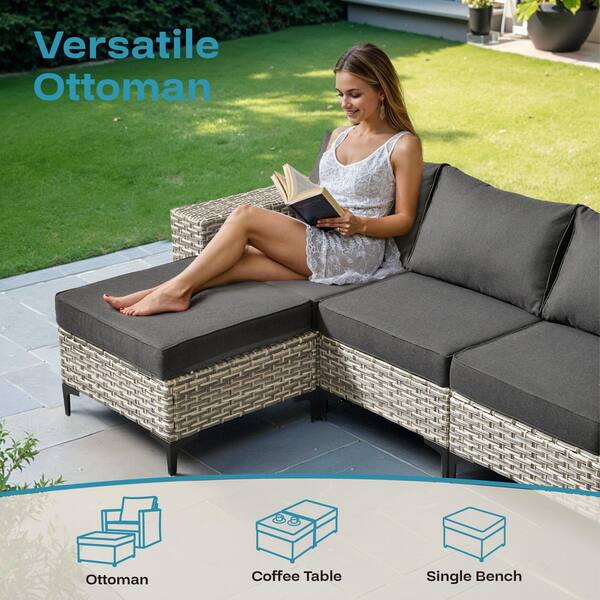 OVIOS Vineny Gray 8-Piece Wicker Patio Conversation Set with Black