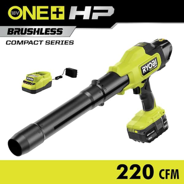 RYOBI ONE+ HP 18V Brushless Cordless 220 CFM 140 MPH Compact Blower with 4.0 Ah Battery & Charger