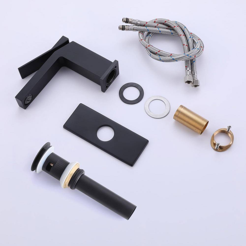 Matte Black Brass Single Handle Bathroom Faucet with Drain Kit