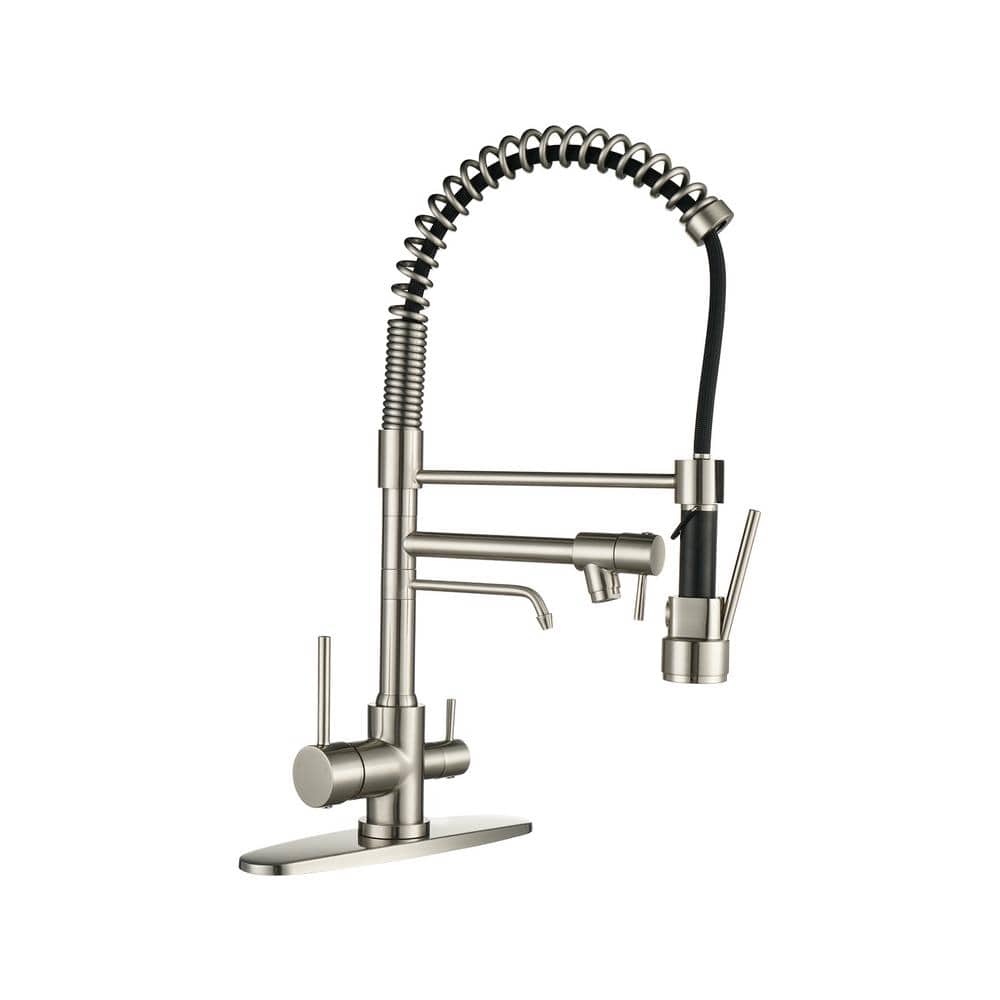 Spring Double Handle Pull Down Sprayer Kitchen Faucet with Drinking Water Outlet, Pot Filler Spray in Brass price history on PriceWatchPro