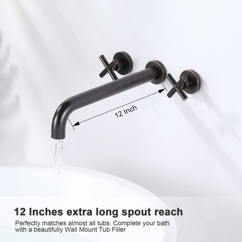 Oil Rubbed Bronze Wall Mount Tub Filler with Cross Handles