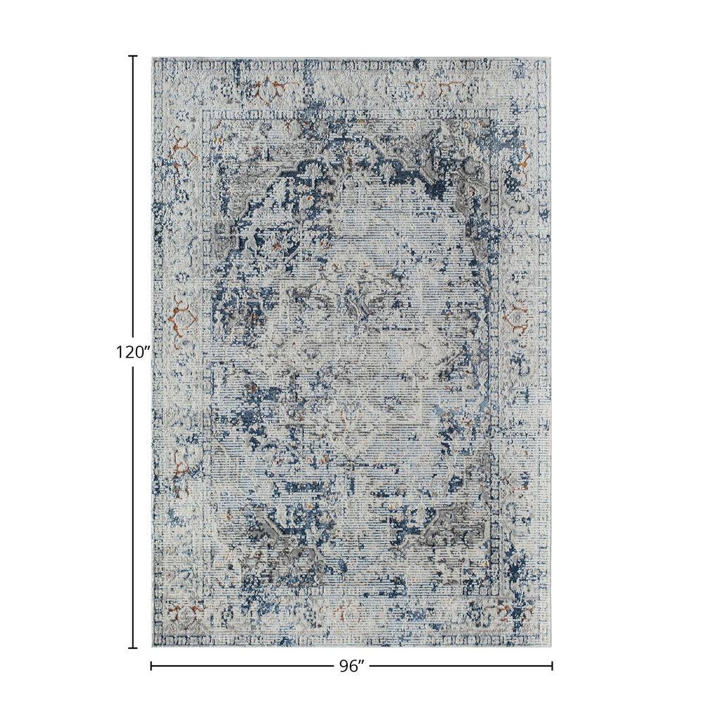Blue and Gray Vintage Floral Rectangular Area Rug, 8' x 10'